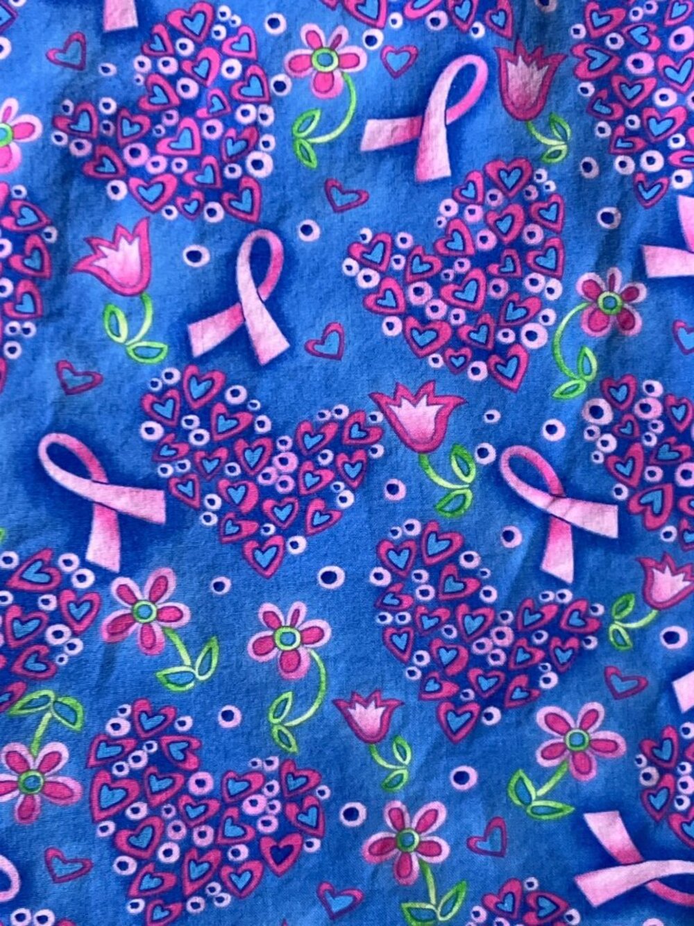 Peaches Womens Blue Pink Ribbon and Floral Print Scrub Jacket100% Cotton - Picture 12 of 13